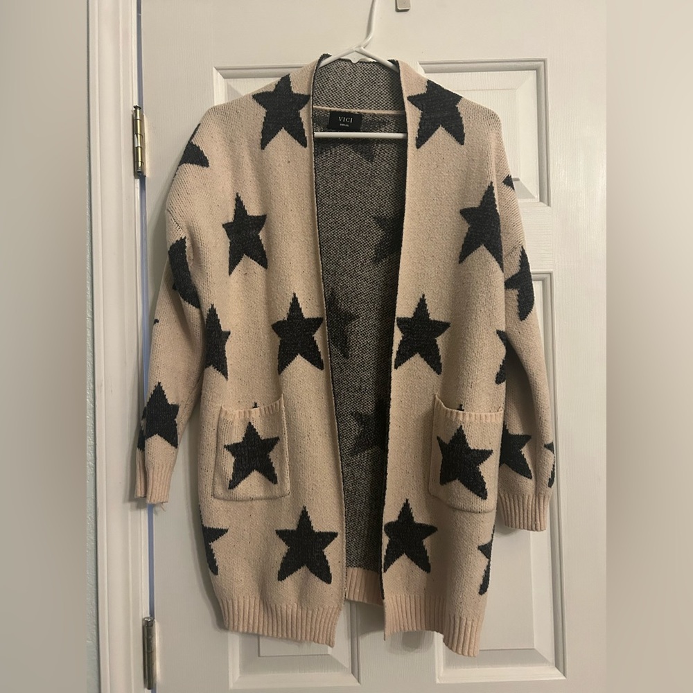 Vici Cream and Black Star Cardigan